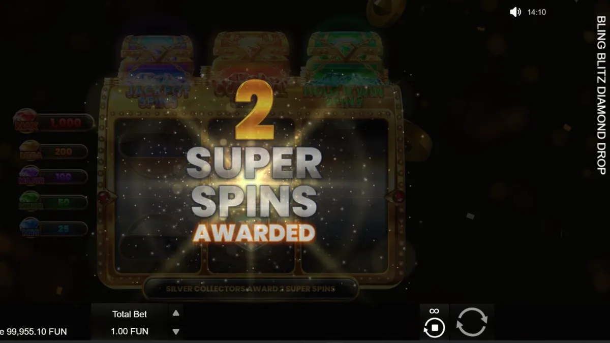 Interface brilhante e luxuosa do jogo de slot Bling Blitz Diamond Drop