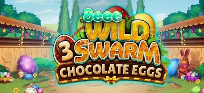 Interface colorida do jogo Wild Swarm 3 Chocolate Eggs com temática de Páscoa